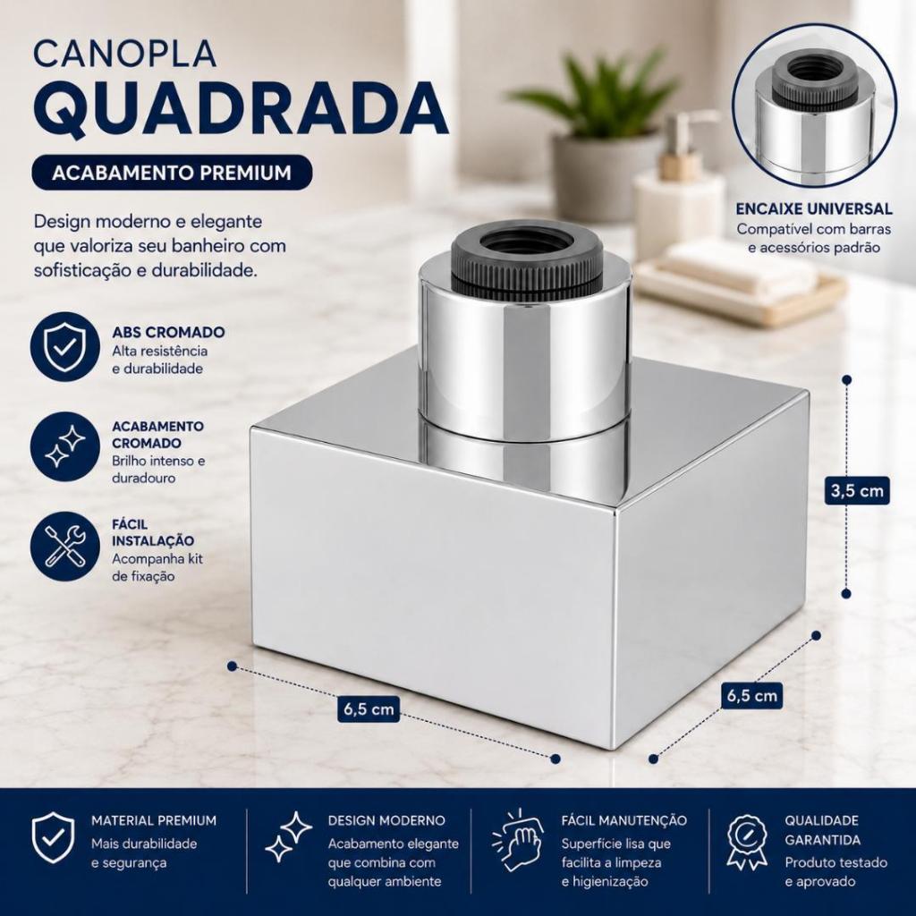 Canopla Quadrada Cromado Abs- Para Registro em Geral 50mm 1 1/2