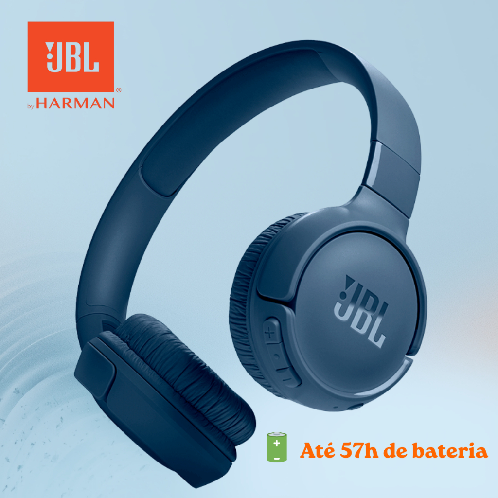 Fone De Ouvido  sem fio JBL Tune 520bt, Bluetooth, Até 57Hrs Azul/Branco