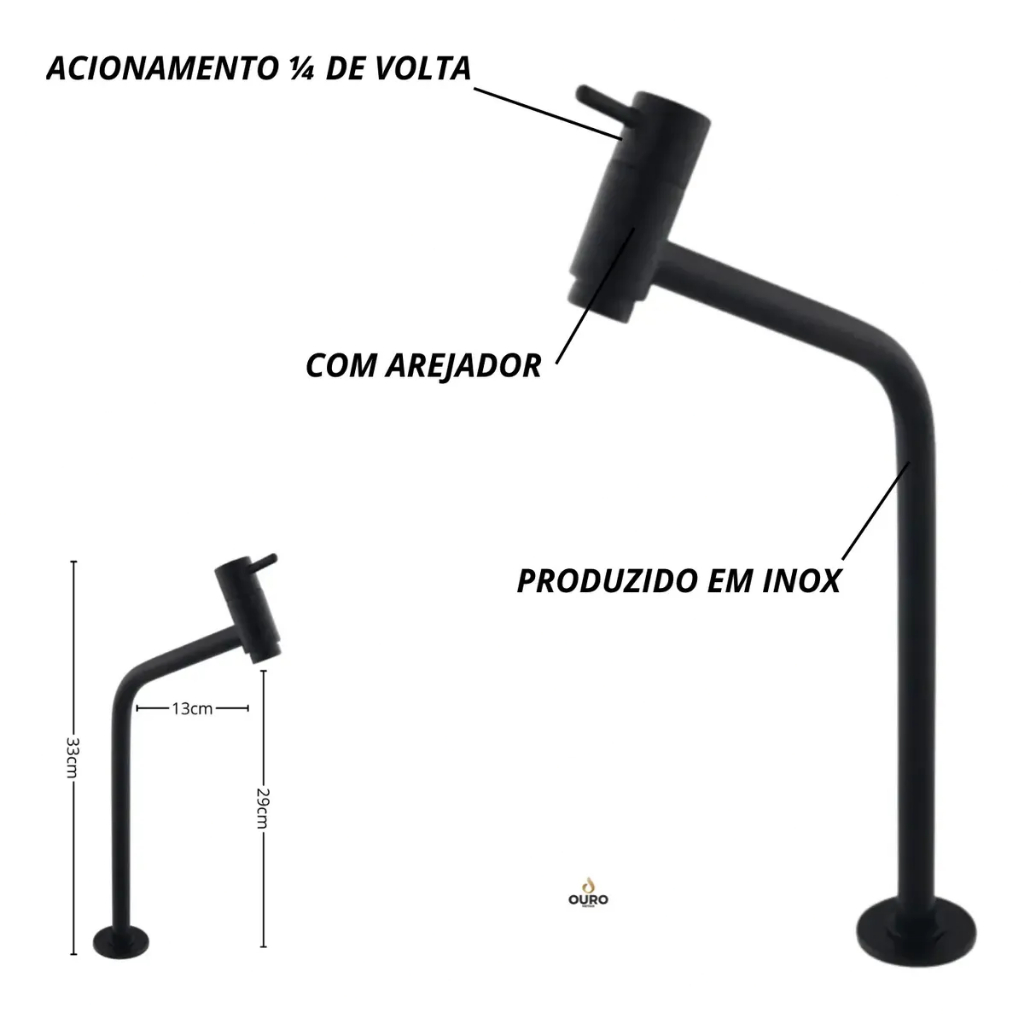 Torneira Preta Para Cuba De Apoio, Banheiro, Valvula Clic Inox, Engate Inox 40 Cm, Sifao Universal — imagem 2 de 2