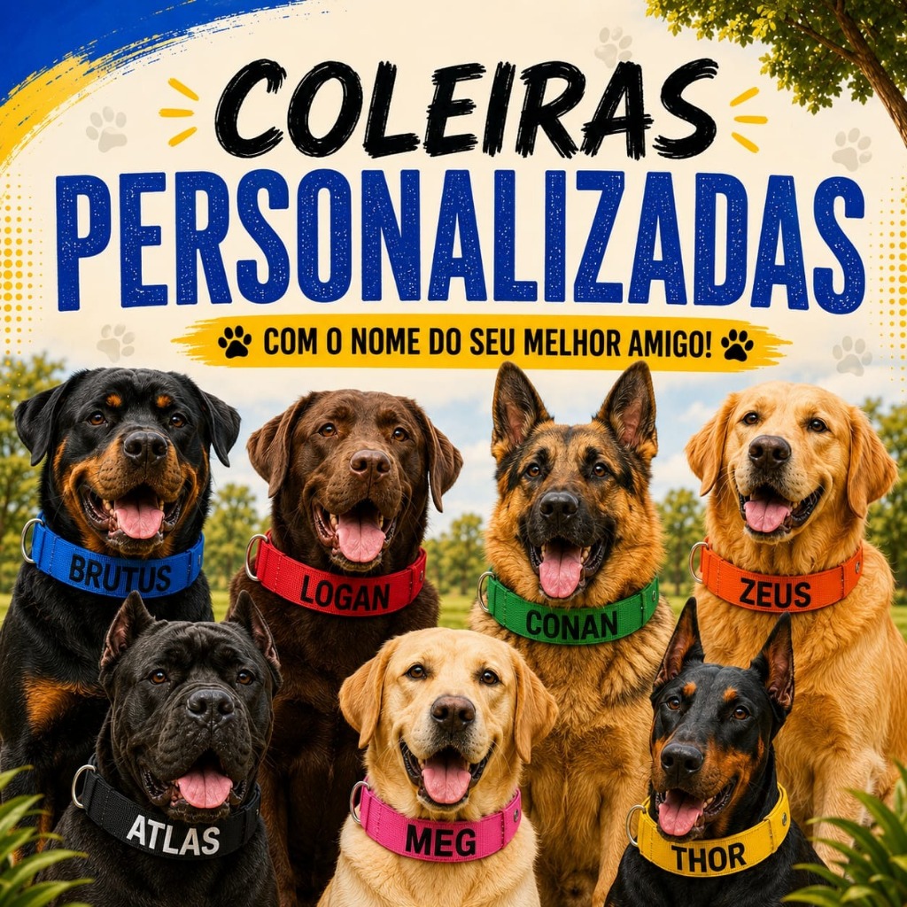 Coleira Para Pit Bull Personalizada Com Nome Do Seu Pet Bordado