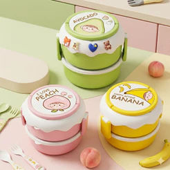 Marmita Dupla Infantil Cute Food + 2 Talheres | Praticidade e Fofura para o Dia a Dia
