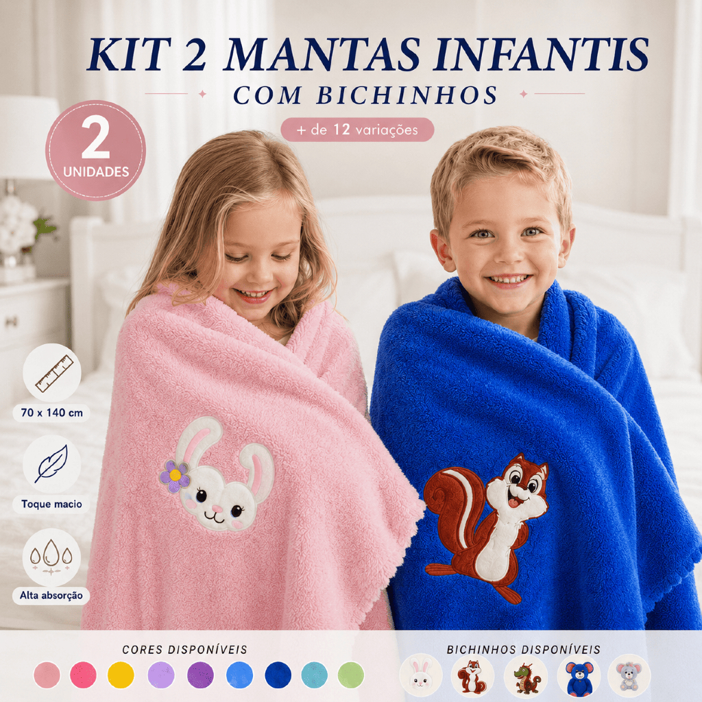Toalha Cobertor Manta De Banho Infantil Felpuda Infantil Bebe Criança Bichinhos Grande 140 x 70cm