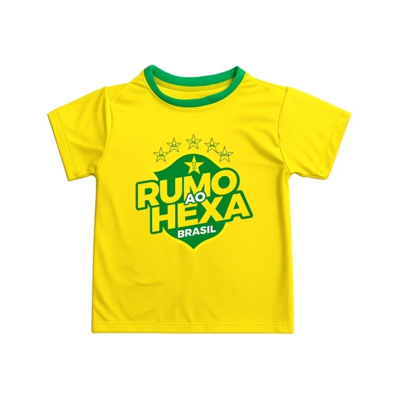 Camiseta Infantil Seleção Brasileira Rumo Ao Hexa 100% poliamida