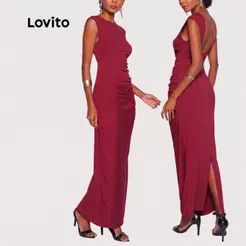 Lovito Vestido Feminino Longo Franzido Lateral DRB552BRL582
