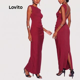 Lovito Vestido Feminino Longo Franzido Lateral DRB552BRL582