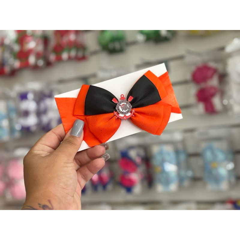 Laços Temáticos para Bebê Corinthians Laranja e Preto Faixas Acessórios Infantis Mesversario Fantasias