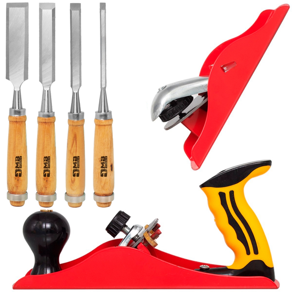 Kit Jogo de Plaina e Formão para Madeira 6 Peças Profissional 6,5" e 9,5" Acabamento Preciso