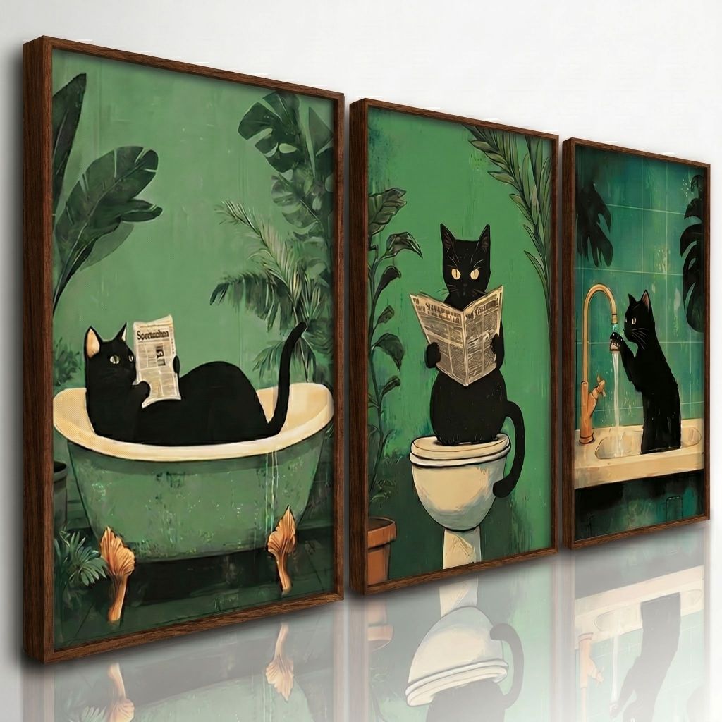 Quadro Parede Decorativo Infantil Kit 3 Peças Gatinho Fofo Conceitual Banheiro Vários Modelos
