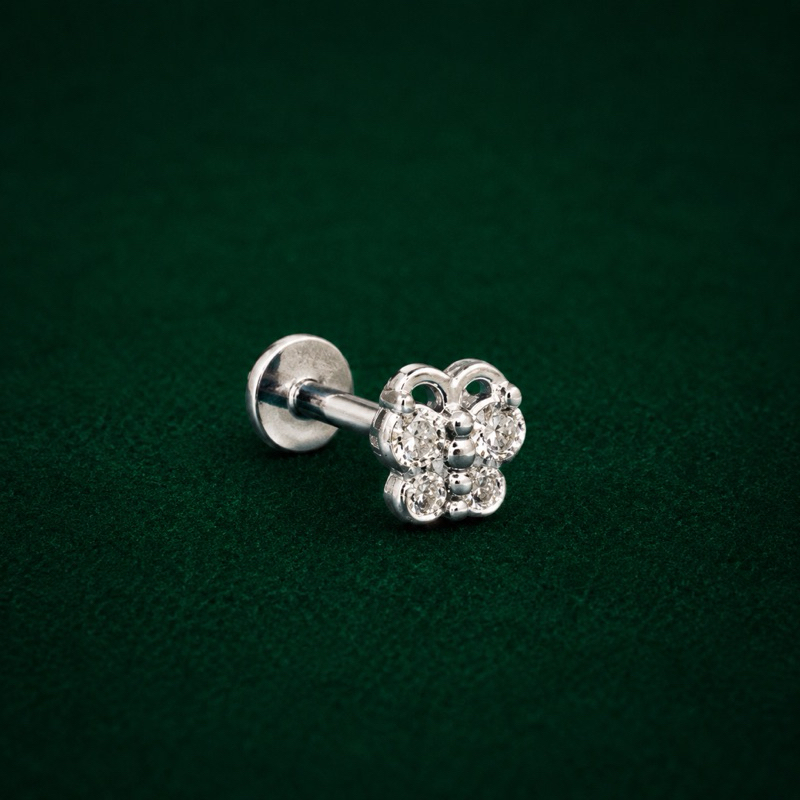 Piercing Orelha Borboleta Cravejada Prata 925 Brilho Delicado