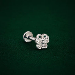 Piercing Orelha Borboleta Cravejada Prata 925 Brilho Delicado