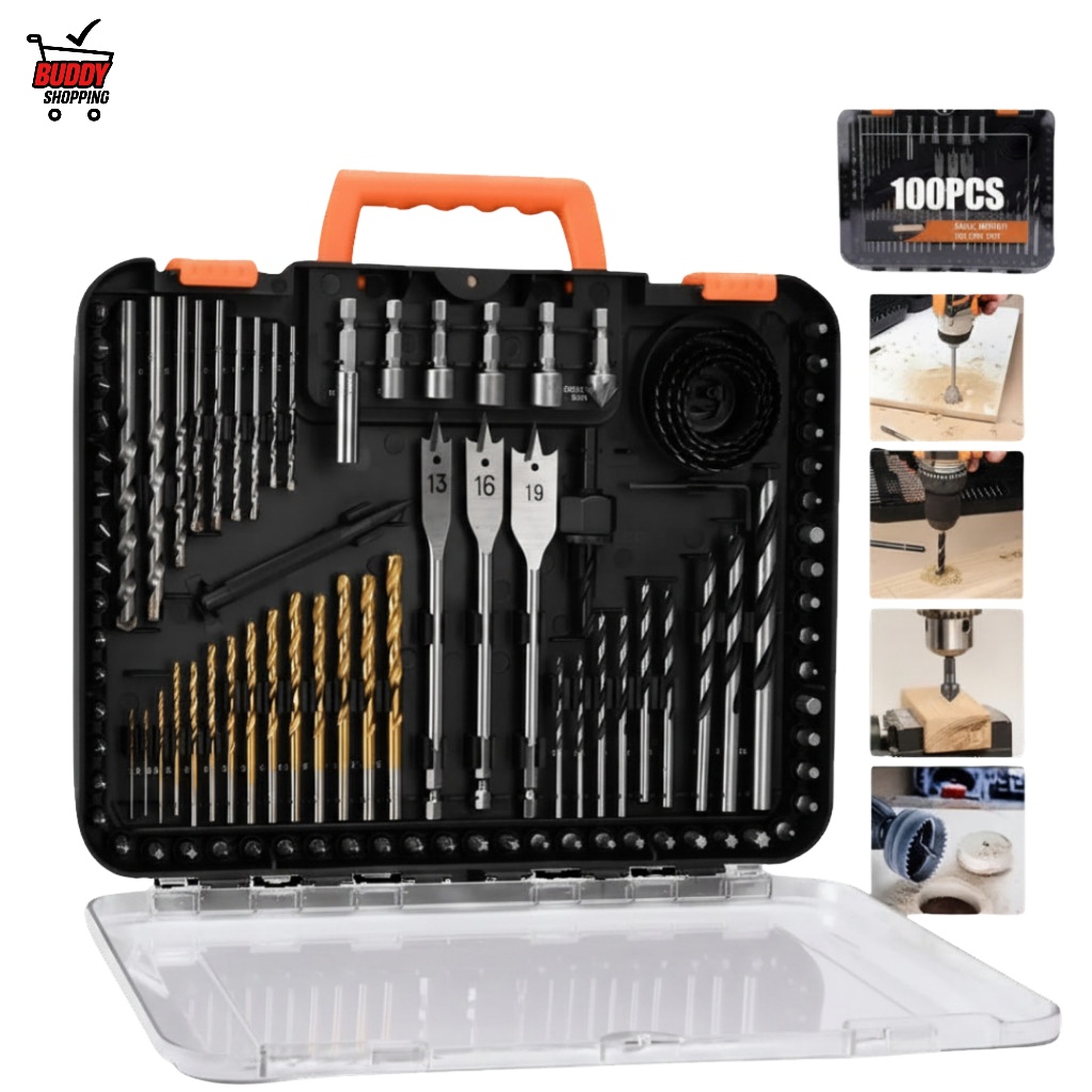 Kit de Brocas Multiuso 100 Peças para Metal Madeira Concreto com Caixa Luatek LW