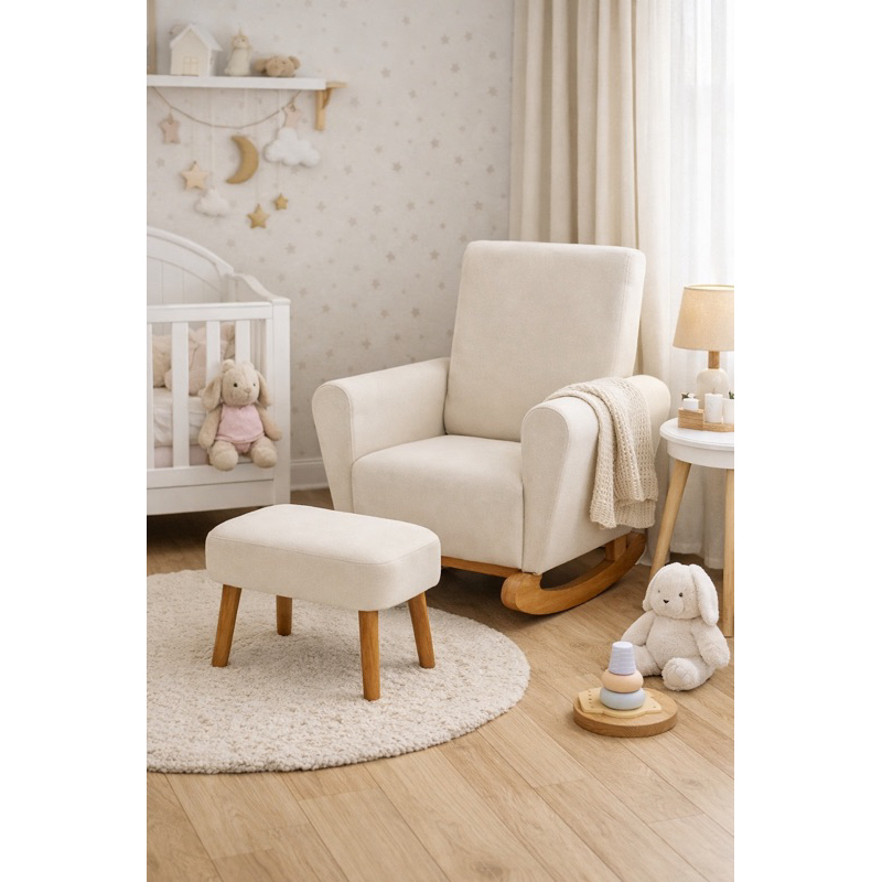 Poltrona Amamentação com Puff e Balanço Retrô Conforto Premium