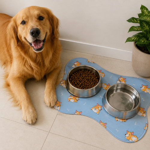 Tapete Pet Higiênico Emborrachado para Ração e Água Estampado Fofo