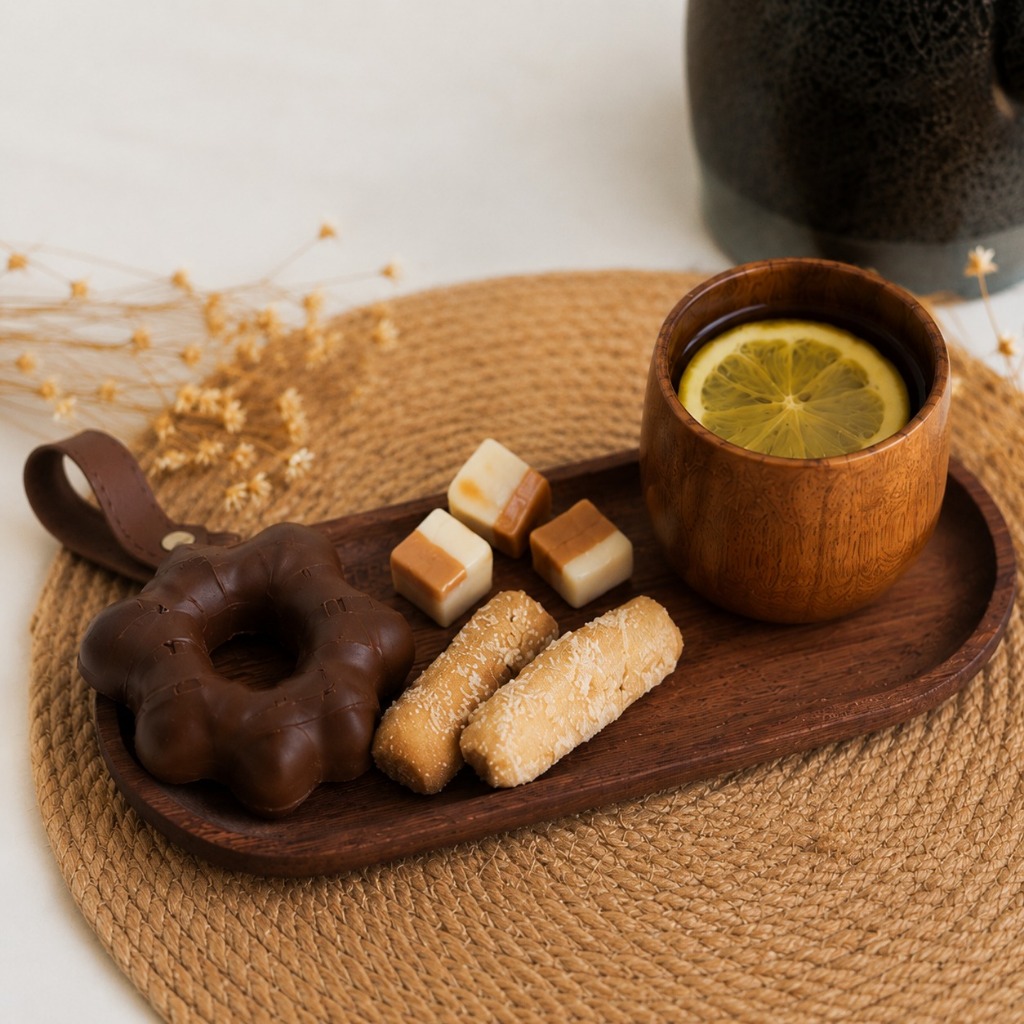 Imagem Kit Jogo Conjunto Chá Madeira Maciça Minimalista Japonês Japandi Presente Boho Escandinavo Zen Elegante Ratan Hatan