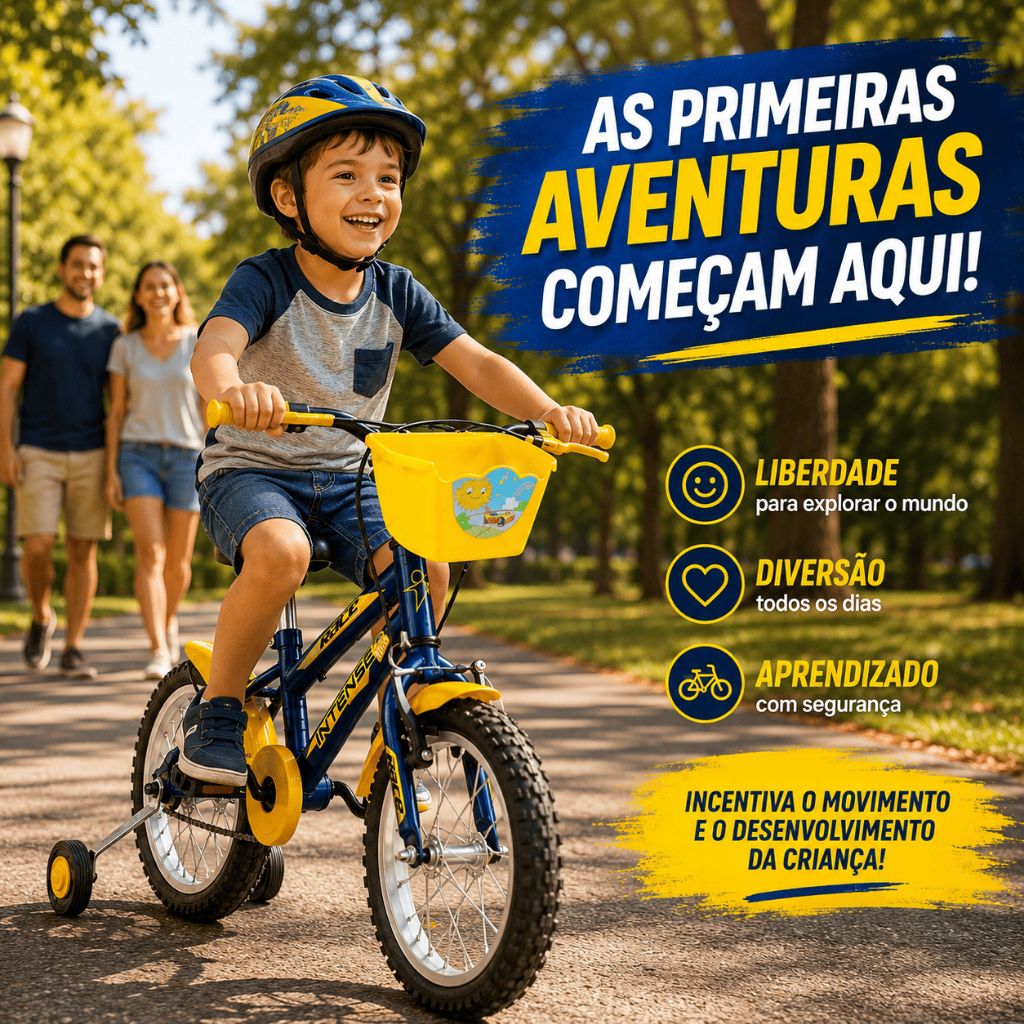 Bicicleta infantil Aro 16 V-brake Meninos com rodinha Colorida quadro Aço Carbono Intense Kids Cor Azul