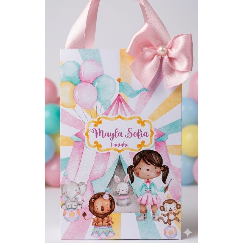 Sacolinha personalizada Circo Rosa baby tam P | sacolinha circo rosa baby | lembrancinha | aniversario | mesversário