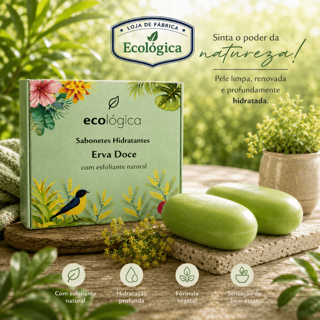Kit Sabonete Cremoso Ecológica Erva-Doce 80g 90g e 500ml - Kit 4 e 10 Unidades