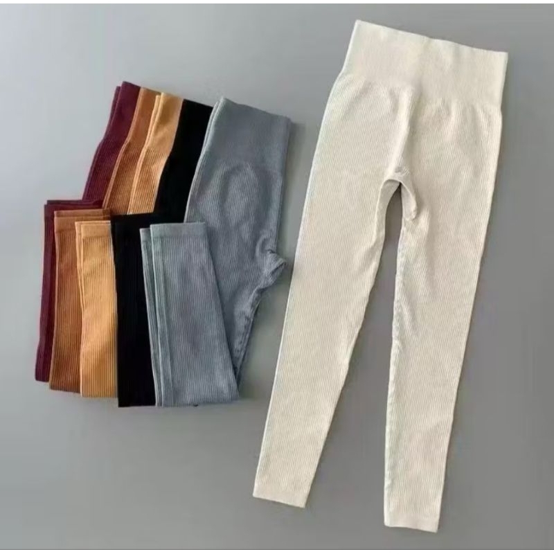 Calça Legging Canelada de Cintura Alta Sem Costura para Academia Feminina, Elástica, Esportiva e Fitness