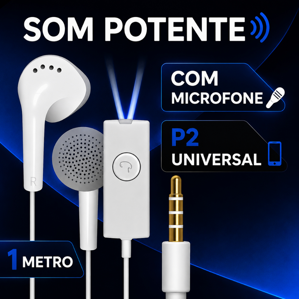 Fone de Ouvido P2 com Microfone Som Estéreo Compatível Samsung