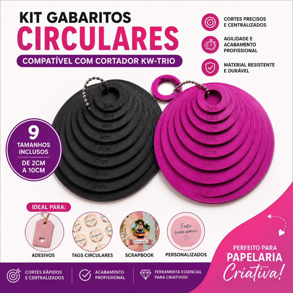 Kit Gabarito Circular para Cortador KW-Trio | Moldes para Tags, Adesivos e Encadernação