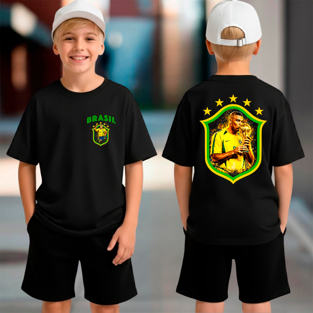 Conjunto Infantil Kit 2 Peças Amarelinha Ronaldo Fenomeno Brasil Rolistore