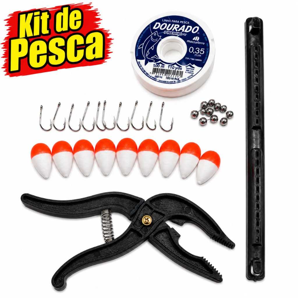 Kit pesca Alicate Pega Peixe Enrolador Chumbinho n2 + Boia 3 e 4 +Anzol n6 + Linha 0,30 Recreação ao ar livre Pescaria