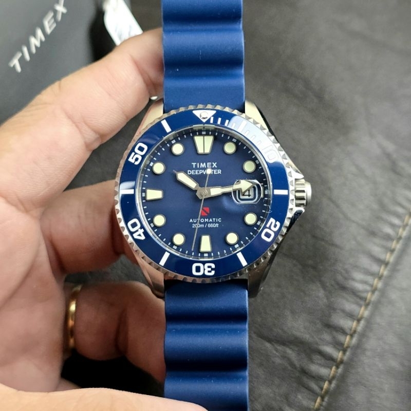 Relógio Timex Deepwater Automatic prata Borracha azul TW2Y39900