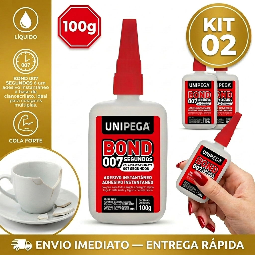 Kit 2 Colas Instantânea Super Bond 007 Com 100g Adesiva Secagem Rápida Cola Plastico Vidro Tecido