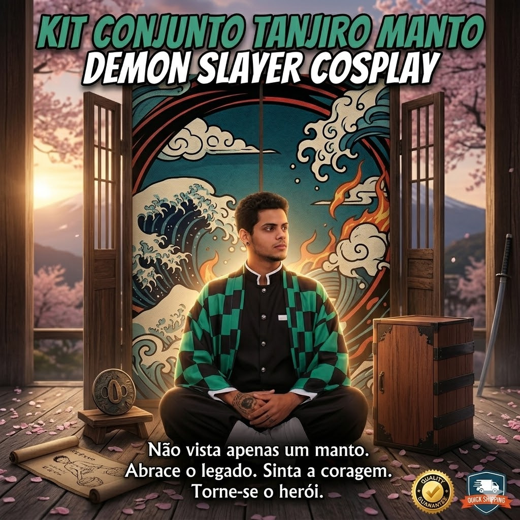 Kit Conjunto Tanjiro Manto Demon Slayer Cosplay Anime Geek.