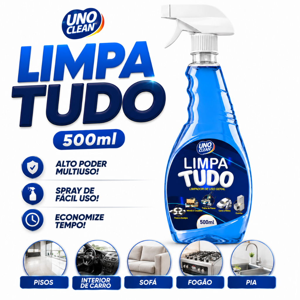 Spray Limpa Tudo 500ml Multiuso Desengordurante Sofá Carpete Bolsa Tênis Piso Azulejo Cozinha Carro