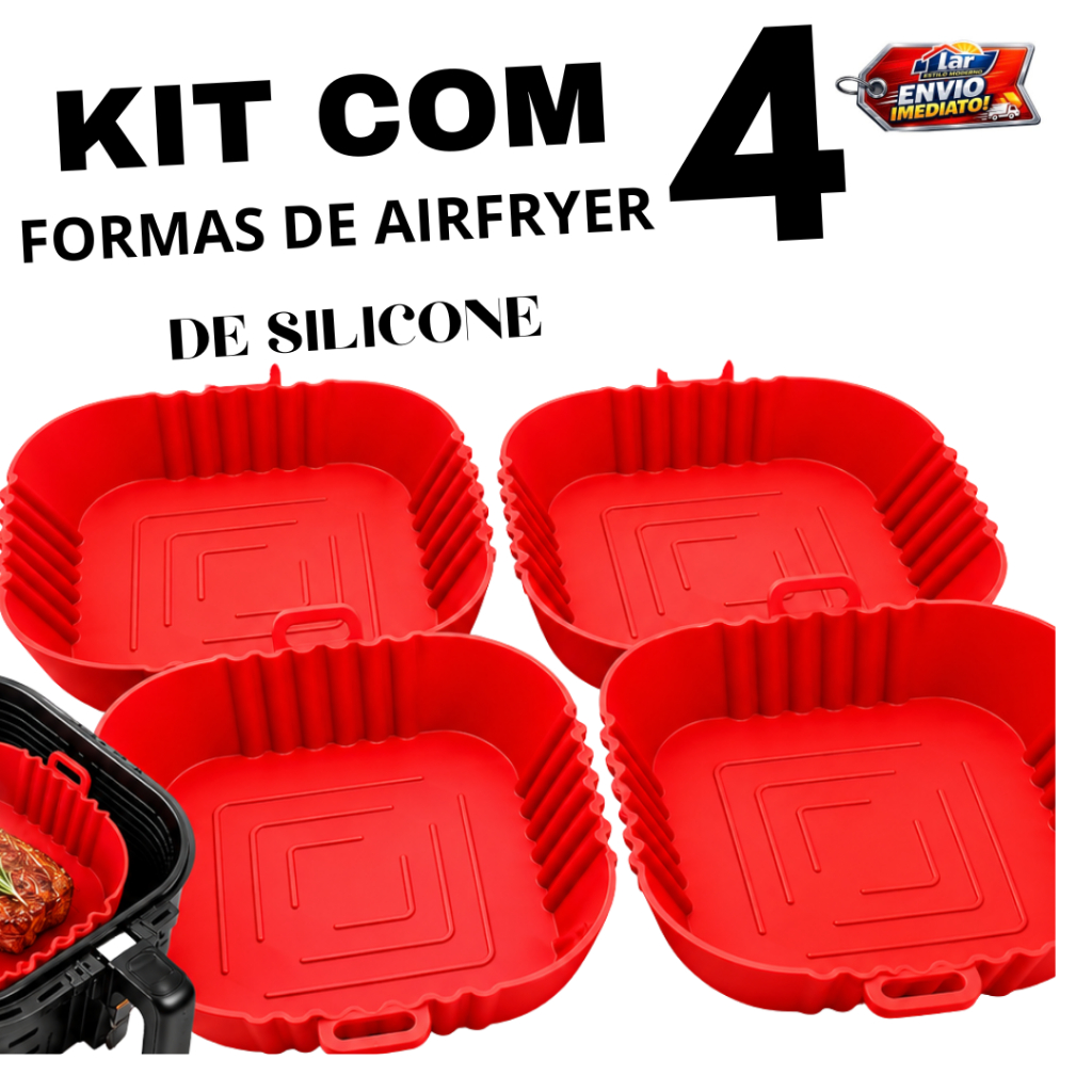 Kit 2 ou  Formas de Silicone Quadrada 21x21 cm Assadeira Air Fryer e Forno Forma para Fritadeira Elétrica com Alça
