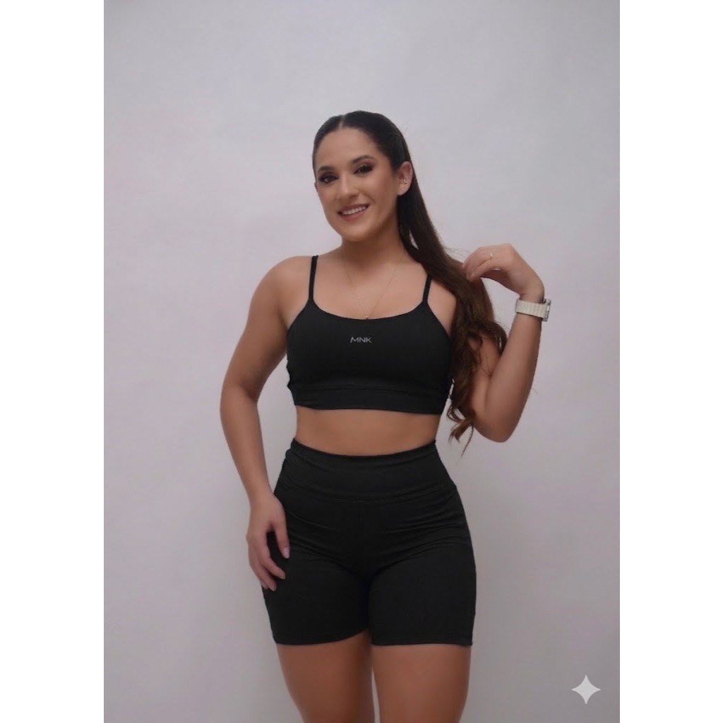 Conjunto Academia Feminino Poliamida Premium Não Fica Transparente Short E Top Cós Alto Treino Corrida