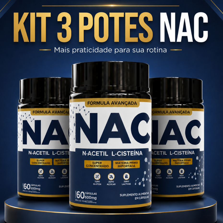 kit 3 NAC N-Acetil L-Cisteína Precursor da Glutationa Imunidade e Saúde do Fígado 500mg - 180 Caps
