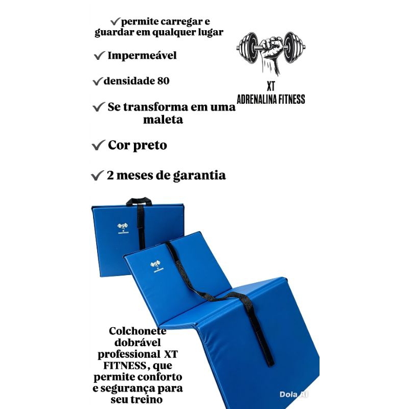 Colchonete Dobrável Maleta Azul Fitness Profissional para Academia Yoga Abdominal Funcionais