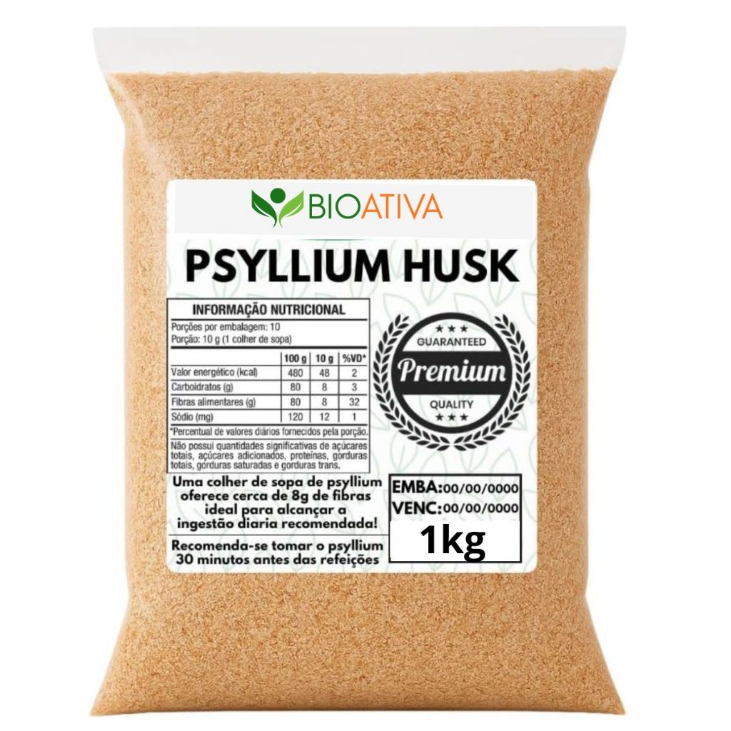 Psyllium Husk Fibra 100% Natural / 1 kg / Loja Bio Ativa