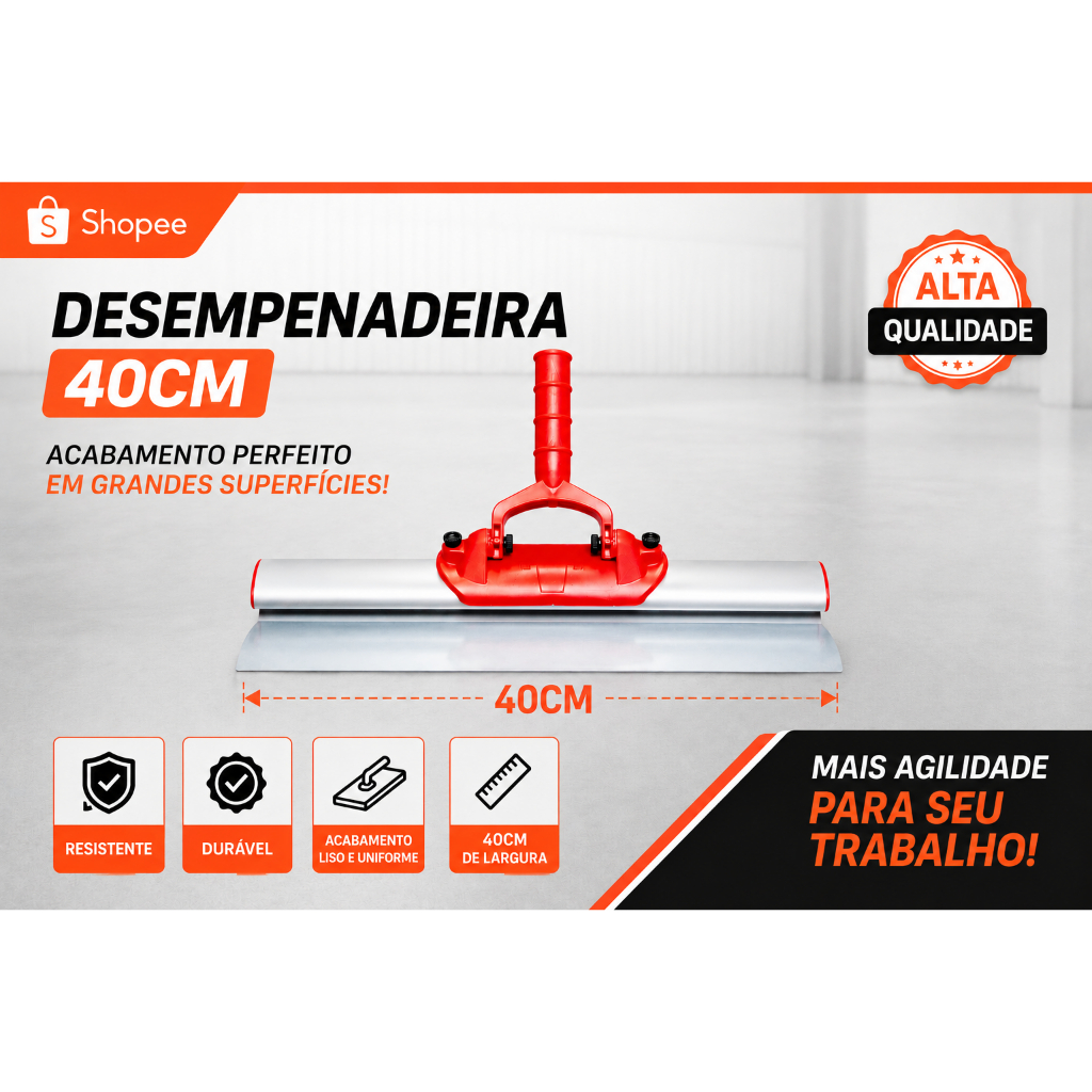 DESEMPENADEIRA 40CM CABO DE ALUMINIO PARA MASSA CORRIDA C/ CABO UNIVERSAL