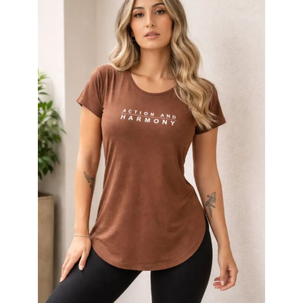 Blusa Feminina Academia Fitness Action Marrom