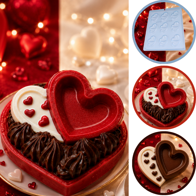 1~10 Forma Simples  Duplo Coração 9755 (h7) em Acetato BWB Para Bombom e Doces de Chocolate e Confeitaria(CHOCO)