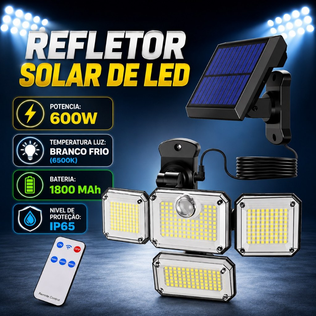 Refletor Solar Luminária De Led 600W Com Controle Remoto Para /Jardim /Festa /Eventos /Quintal