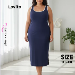 Lovito Vestido Plus Size de Malha com Vivo Contrastante DRB1227BRL1257