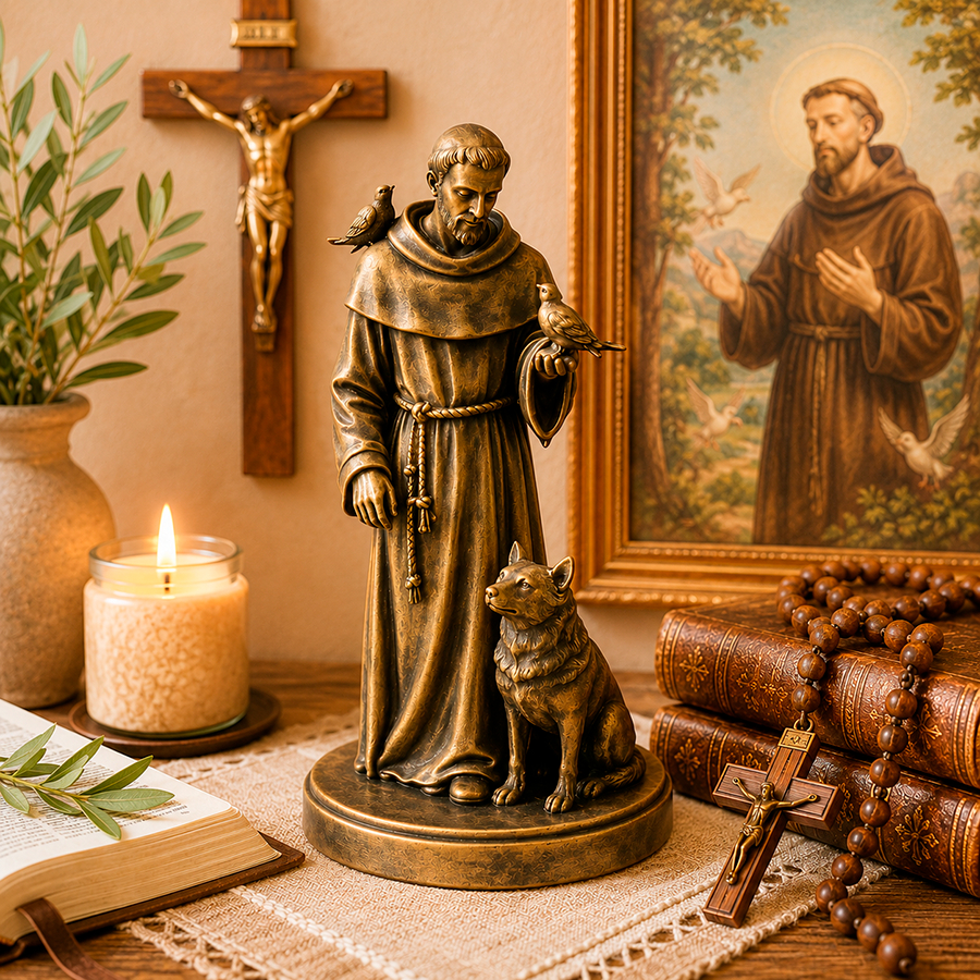 Imagem Estátua São Francisco de Assis Estatueta Católica Santo Decoração Casa Altar Catolicismo
