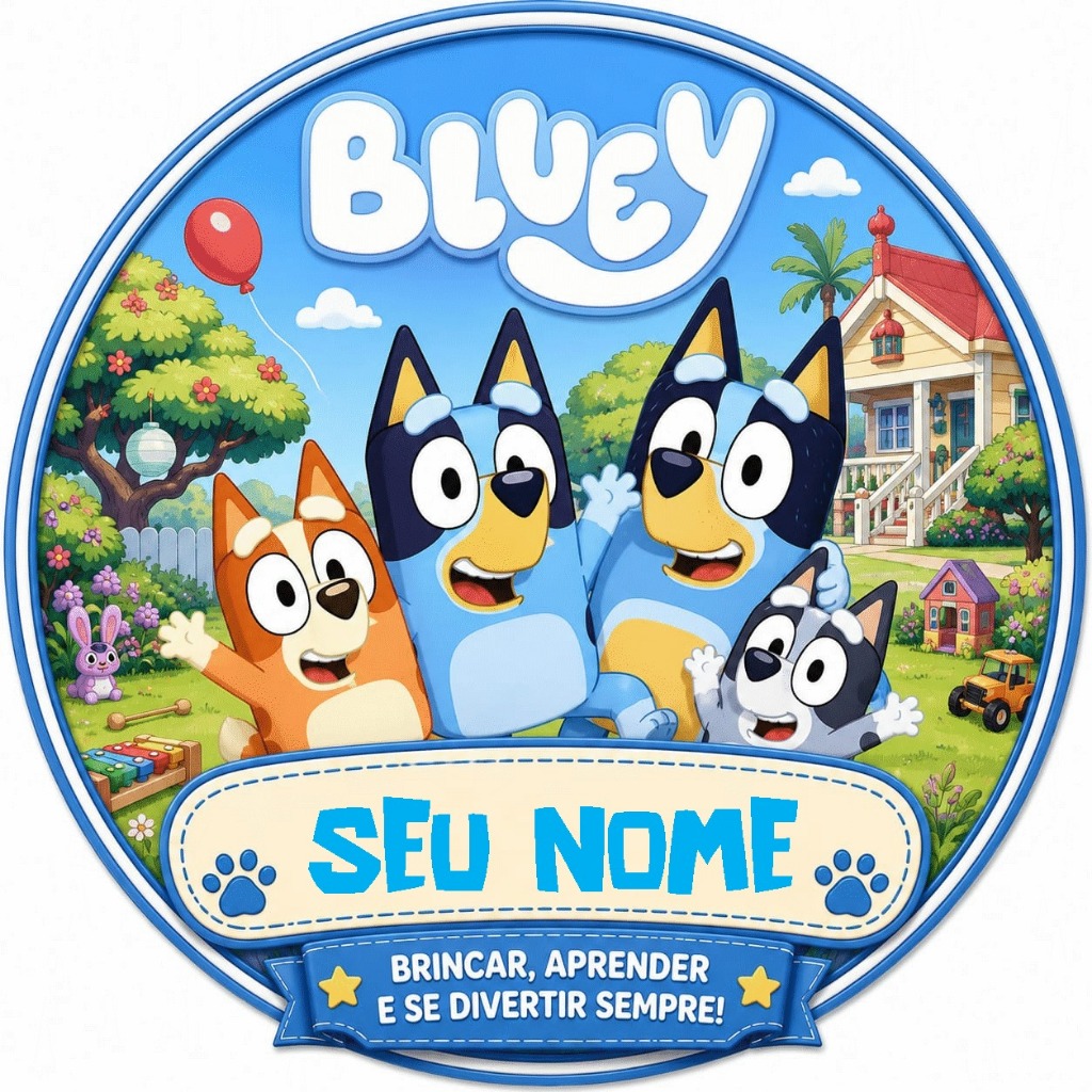 QUADRO BLUEY PERSONALIZADO COM SEU NOME DECORAÇÃO ENFEITE DE PORTA INFANTIL