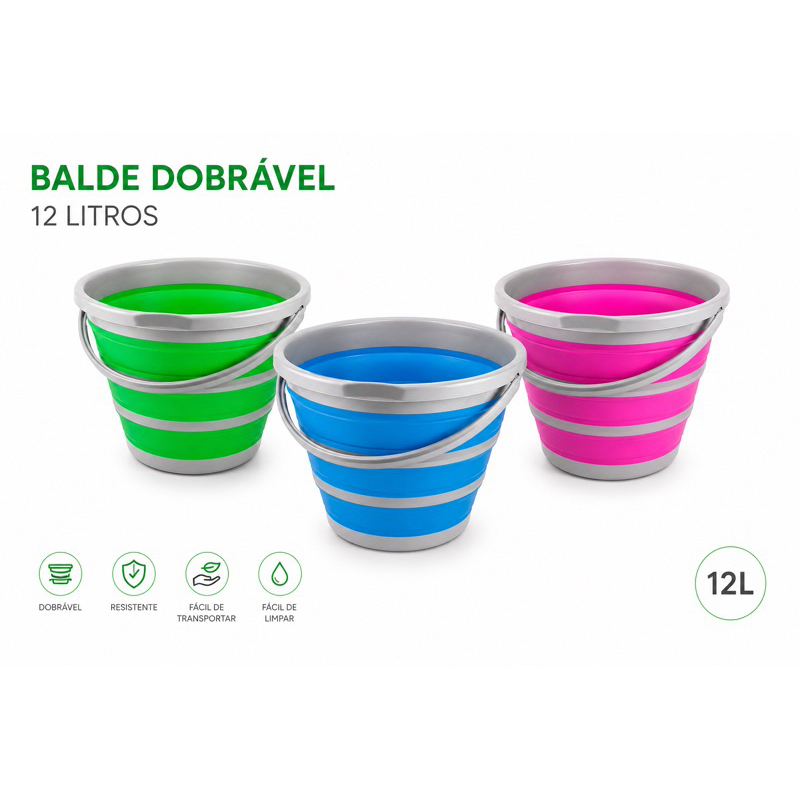 Balde Dobrável Retrátil 10 L/12 Litros Silicone Original Multiuso Portátil