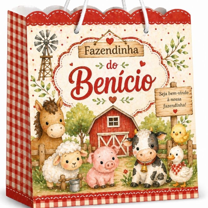 Sacolinha Surpresa Personalizada com Nome e Idade Tema Fazendinha Menino Menina | Lembrancinha Decoração Festa Infantil