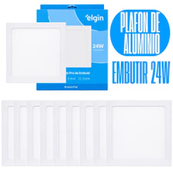 Kit 10 Luminária Painel Plafon Pro Slim ALUMINIO Embutir Quadrado Led 24w 29x29 6500k Bivolt - ELGIN