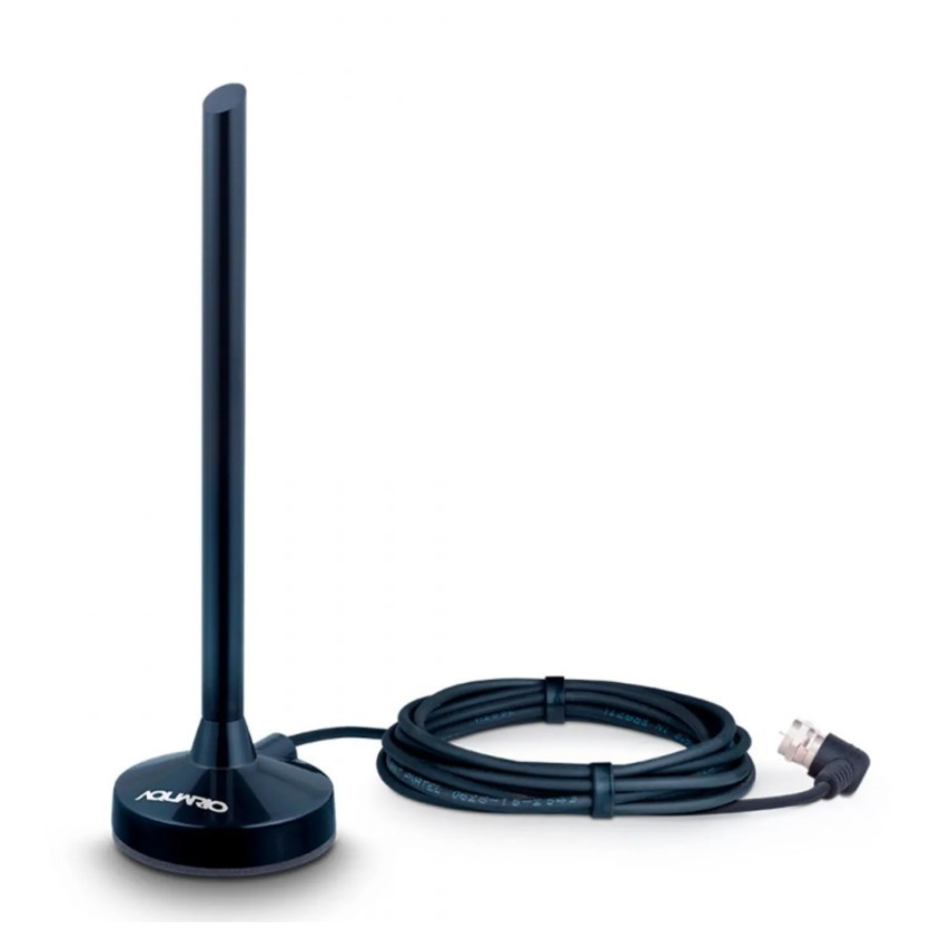 Antena Digital Interna Aquário DTV-100P HDTV 4K VHF UHF FM Cabo 2,5m Base Magnética Conector Macho