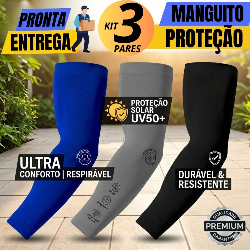 Kit 3 Manguito Proteção Solar UV Motoboy Manga Moto Braço Ciclismo segunda Pele Mangote Corrida.