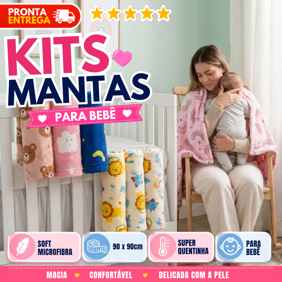 Manta Cobertor De Bebê Estampada Menina e Menino Cobertinha De Berço 90cm x 90cm