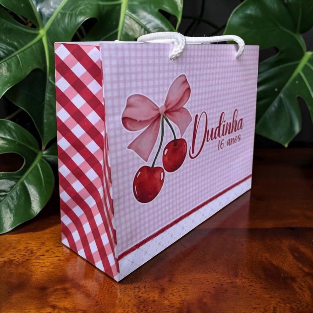 Sacola CEREJINHA Personalizado l Sacolinha l Lembrancinha l Mimos l Aniversário Cereja PEGUE E MONTE