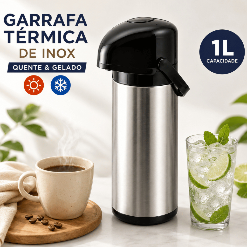 Garrafa Térmica Inox 1l Café Chá Quente E Frio Com Alça Verona Unitermi